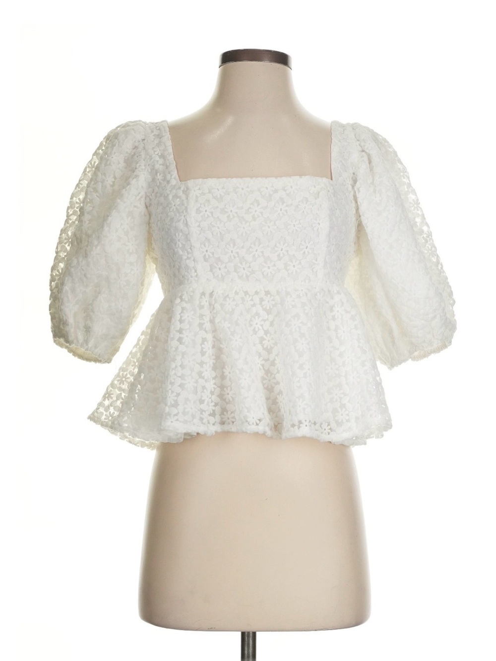 Buddy Love White Floral Lace Square-Neck Peplum Top
